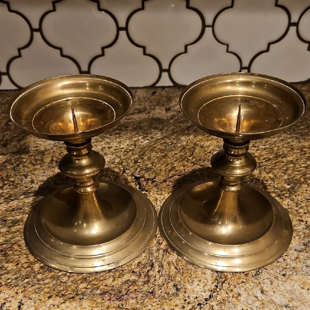 Solid Brass Vintage Pricket Candlestick Holders - Set of 2